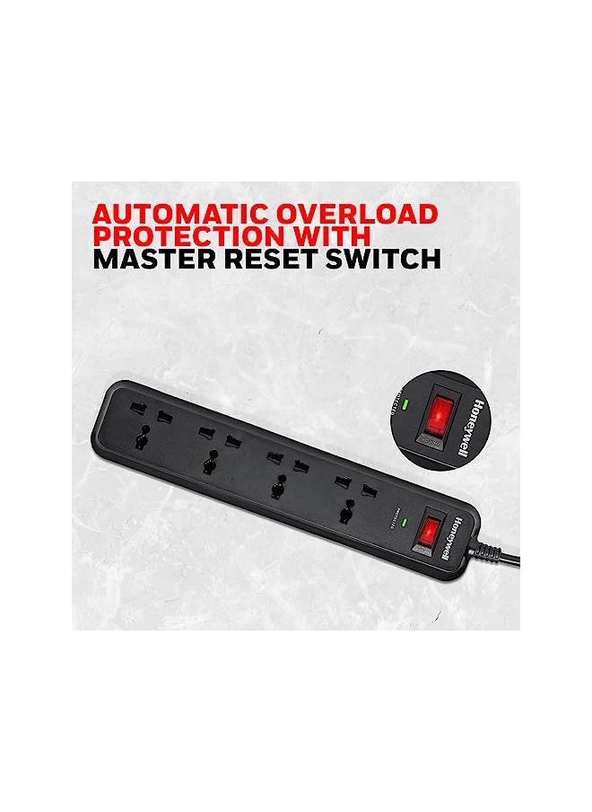 Honeywell Surge Protector, 4 Universal Sockets, 2 Meter Cord, 15000Amp, Device Secure Warranty, Automatic Overload Protection, Spike Guard/Extension Board, Master Switch, 3Year Manufacturer Warranty