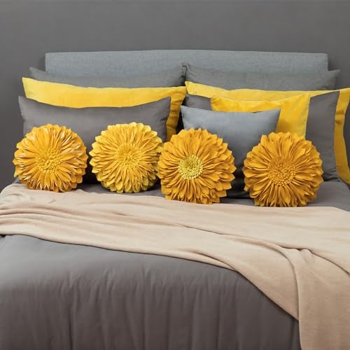JWH Fall Flower Throw Pillow Cover Decorative Sunflower Pillow Case Round Cushion Cute Floral Pillowcase for Home Bed Living Room Couch Car 12 Inch Gold Yellow - Image 2