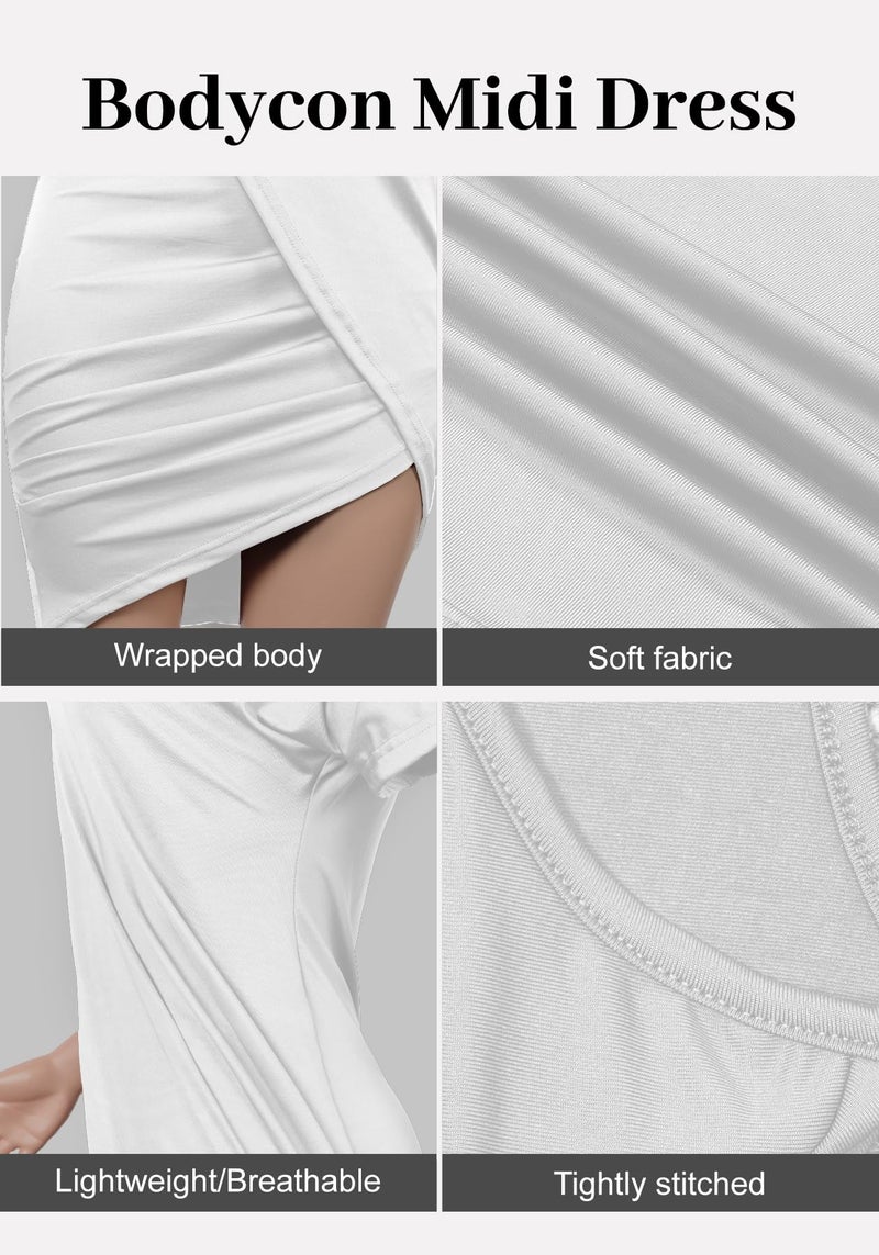 LKOUS Women's Summer Sexy Crew Neck High Low Hem Split Short Sleeve Club Party Loose T-Shirt Midi Dress - Image 4