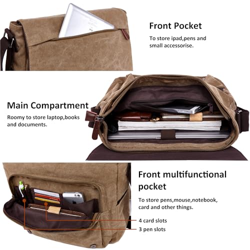 Mactso Canvas Messenger Bag for Men Women,Travel Satchel Shoulder bag 15.6 Inch Laptop Bags Business (Coffee) - Image 4