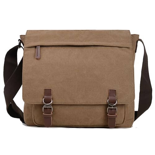 Mactso Canvas Messenger Bag for Men Women,Travel Satchel Shoulder bag 15.6 Inch Laptop Bags Business (Coffee) - Image 1