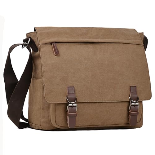 Mactso Canvas Messenger Bag for Men Women,Travel Satchel Shoulder bag 15.6 Inch Laptop Bags Business (Coffee) - Image 2