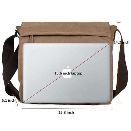 Mactso Canvas Messenger Bag for Men Women,Travel Satchel Shoulder bag 15.6 Inch Laptop Bags Business (Coffee) - Image 3