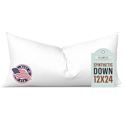 Pillowflex Synthetic Down Pillow Insert - 12x24 Down Alternative Pillow, Ultra Soft, Large Rectangle, Lumbar, Travel, Neck, Sleeping Pillow - 1 Decorative Pillow Form - Image 1