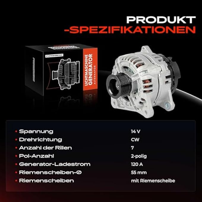 Frankberg Alternator Generator with Pulley Compatible with Clio III BR0/1 CR0/1 1.2L 2.0L 2005-2014 Clio III Box/Hatchback SB SR 1.2L 2005-2014 Replace# 0124425107 - Image 4