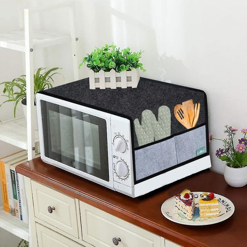 FREDDO Oven Cover, Modern Designer Microwave Top Cover,Kitchen Oven Cover, Attractive Decorative Dust Proof Appliance Top Cover for 32 LTR Size 41 x 20 inch, Black & Grey Color, Pack of 1 Piece - Image 1