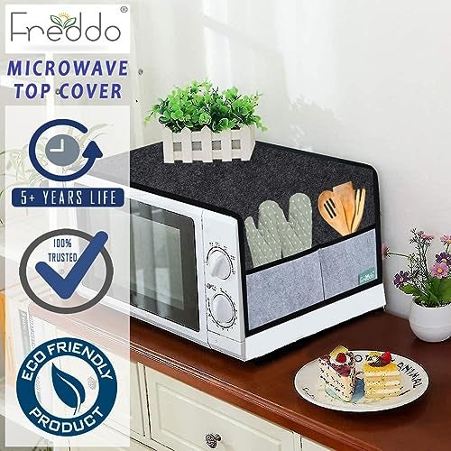 FREDDO Oven Cover, Modern Designer Microwave Top Cover,Kitchen Oven Cover, Attractive Decorative Dust Proof Appliance Top Cover for 32 LTR Size 41 x 20 inch, Black & Grey Color, Pack of 1 Piece - Image 3
