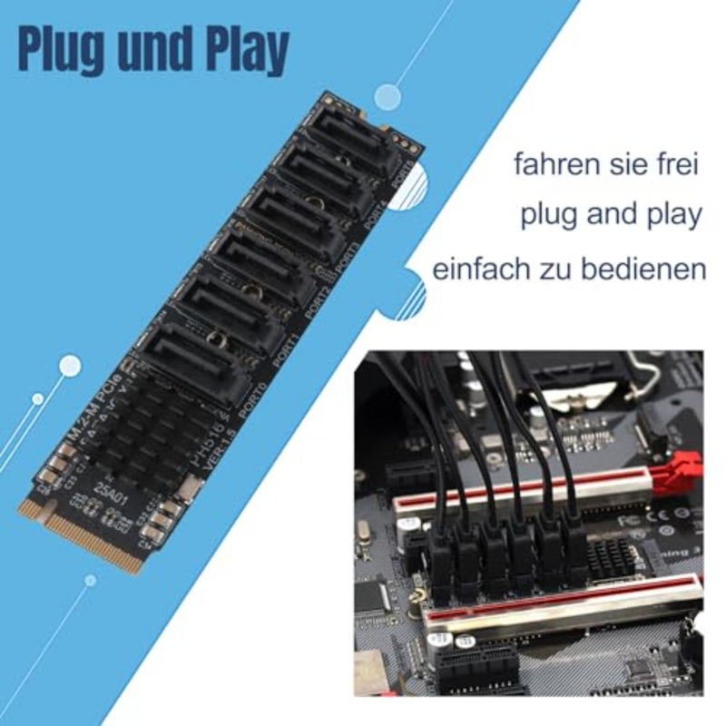 بطاقة توسيع M.2 إلى PCIe لشريحة ASM1166، وحدة تحكم SATA 3.0 ذات 6 منافذ، PCIe 3.0 x2 بسرعة 16 جيجابت في الثانية، 6 جيجابت في الثانية لكل منفذ، تدعم 6 أجهزة - Image 5