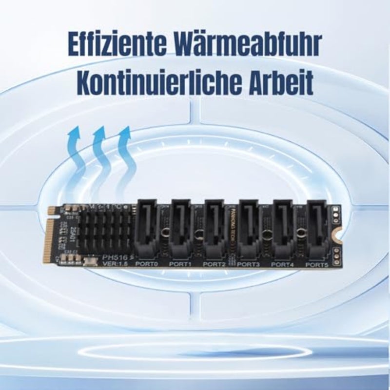 بطاقة توسيع M.2 إلى PCIe لشريحة ASM1166، وحدة تحكم SATA 3.0 ذات 6 منافذ، PCIe 3.0 x2 بسرعة 16 جيجابت في الثانية، 6 جيجابت في الثانية لكل منفذ، تدعم 6 أجهزة - Image 4