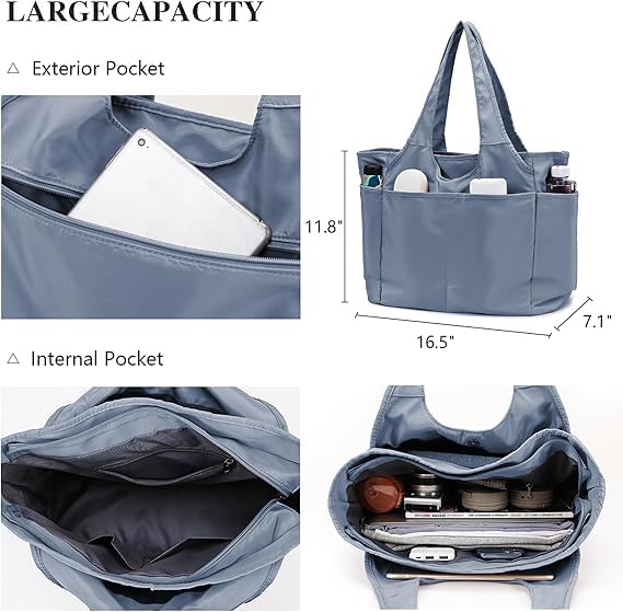 Voroly Tote Bag Women Casual Handbag Shoulder Bag Purses with Zipper and Pockets for Work School Gym Travel Shopping (BLUE) - Image 2