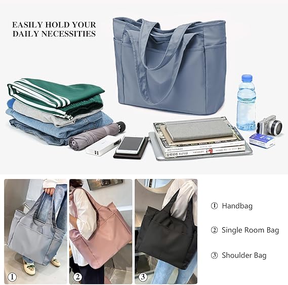Voroly Tote Bag Women Casual Handbag Shoulder Bag Purses with Zipper and Pockets for Work School Gym Travel Shopping (BLUE) - Image 4