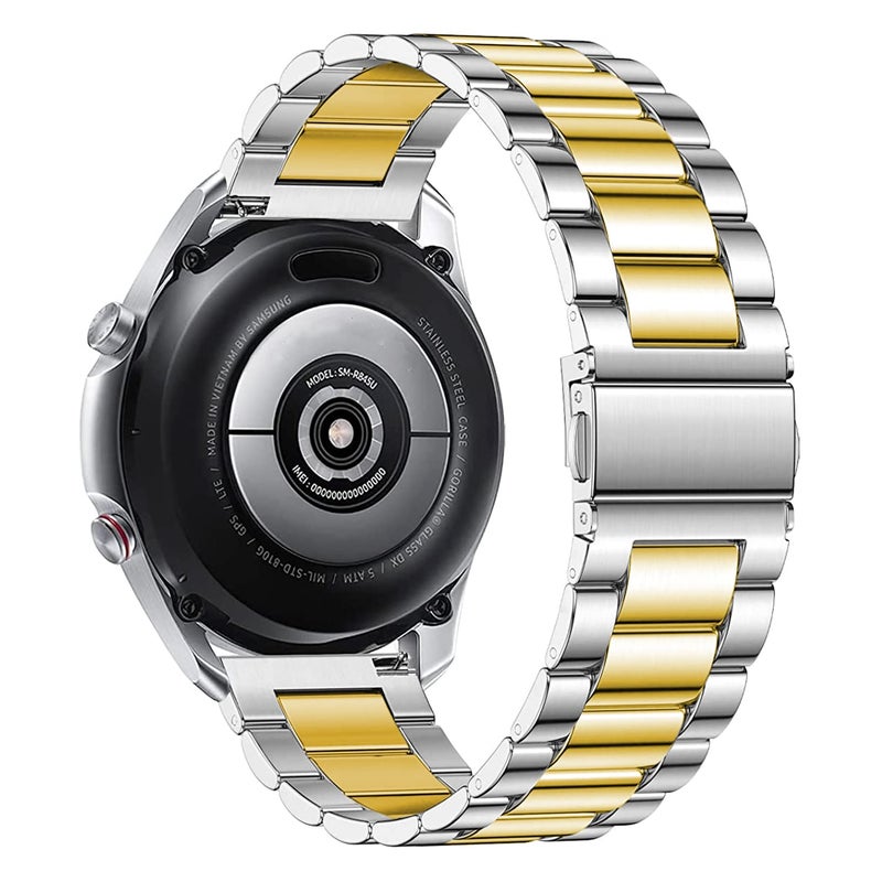 DEALELE Bands Compatible with Samsung Galaxy Watch 46mm / Galaxy 3 45mm, 22mm Stainless Steel Metal Replacement Strap for Huawei Wacth GT5 / GT5 Pro / 4/4 Pro / GT4 / 3 Pro / GT3 46mm (Silver/gold) - Image 2