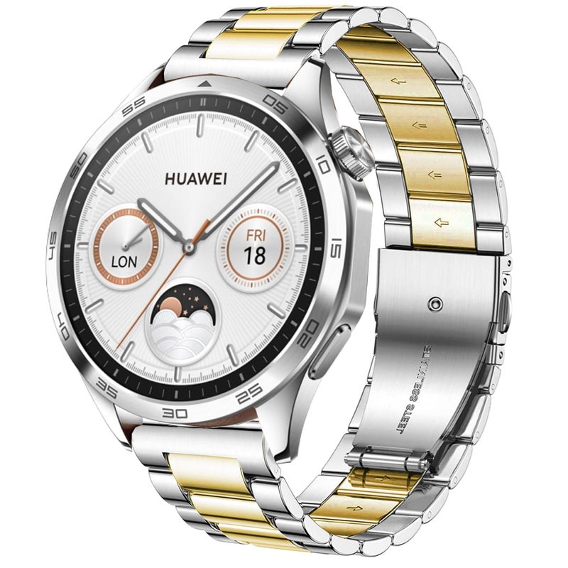 DEALELE Bands Compatible with Samsung Galaxy Watch 46mm / Galaxy 3 45mm, 22mm Stainless Steel Metal Replacement Strap for Huawei Wacth GT5 / GT5 Pro / 4/4 Pro / GT4 / 3 Pro / GT3 46mm (Silver/gold) - Image 1