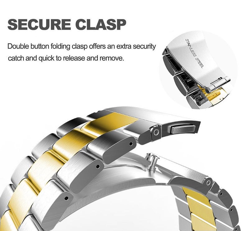 DEALELE Bands Compatible with Samsung Galaxy Watch 46mm / Galaxy 3 45mm, 22mm Stainless Steel Metal Replacement Strap for Huawei Wacth GT5 / GT5 Pro / 4/4 Pro / GT4 / 3 Pro / GT3 46mm (Silver/gold) - Image 3