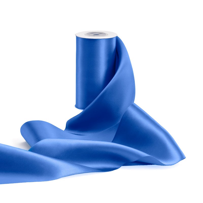 FAKILO Blue Satin Ribbon 4 Inch x 10 Yards Wide Double Faced Royal Blue Ribbon for Gift Wrapping Wedding Chair Pageant Sashes Craft Bow Making Christmas Festival Party Decor