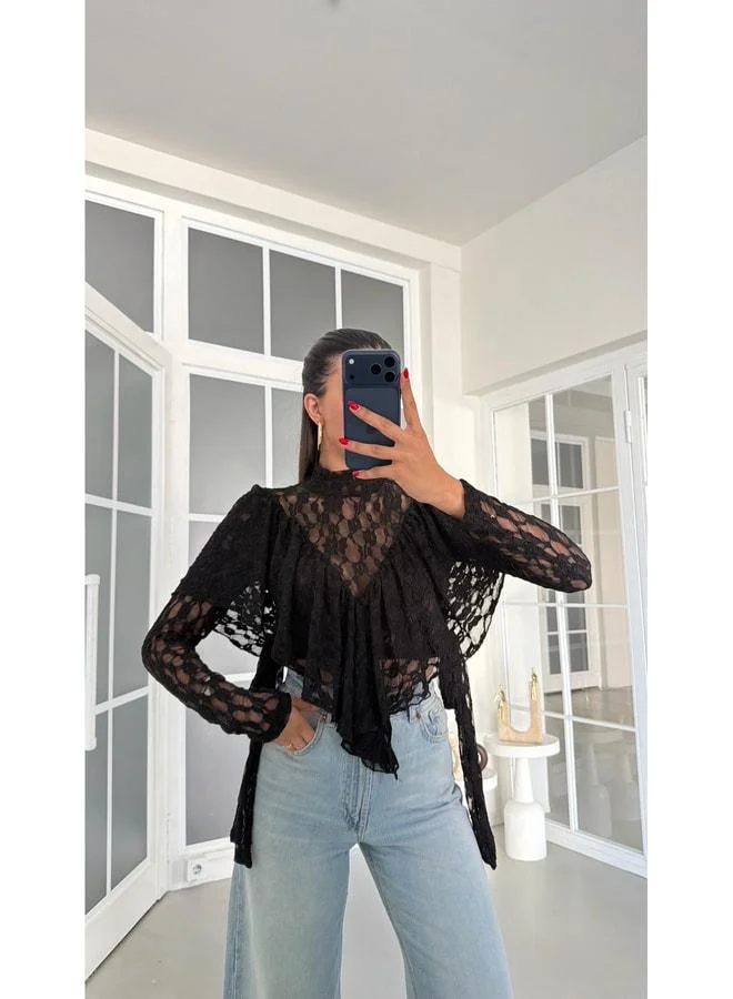 Gaus  Black Long Sleeve Lace Blouse GAUS-01874. for Women | Best Price UAE