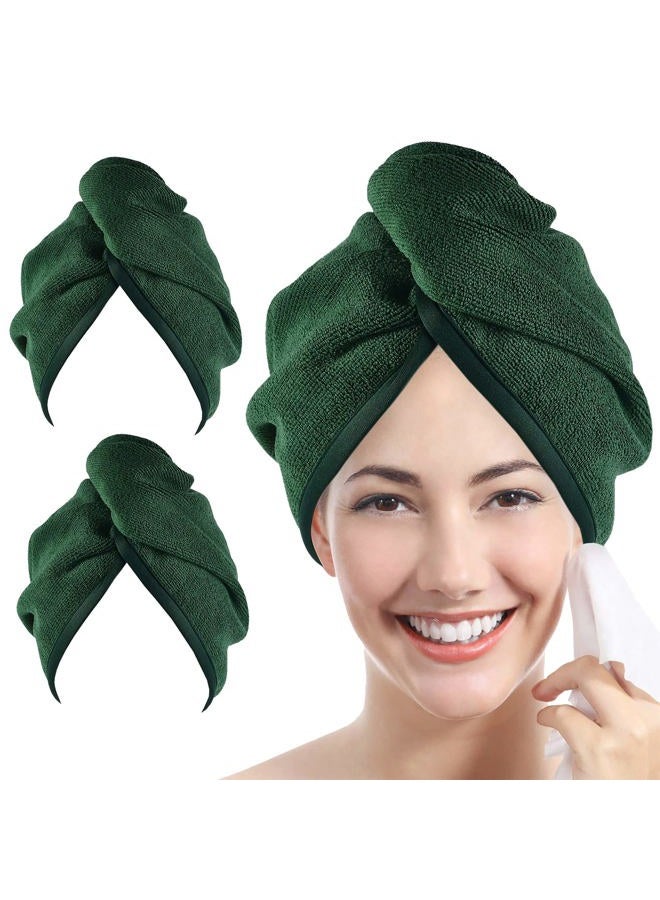 YoulerTex Microfiber Hair Towel Hair Wrap: 2 Pack 10X26 Hair Dryer Towels for Women Absorbent Turban Twist Drying Shower Cap Curly Hair Products for Hair Care Hair Accessories (05 Emerald) - Image 1
