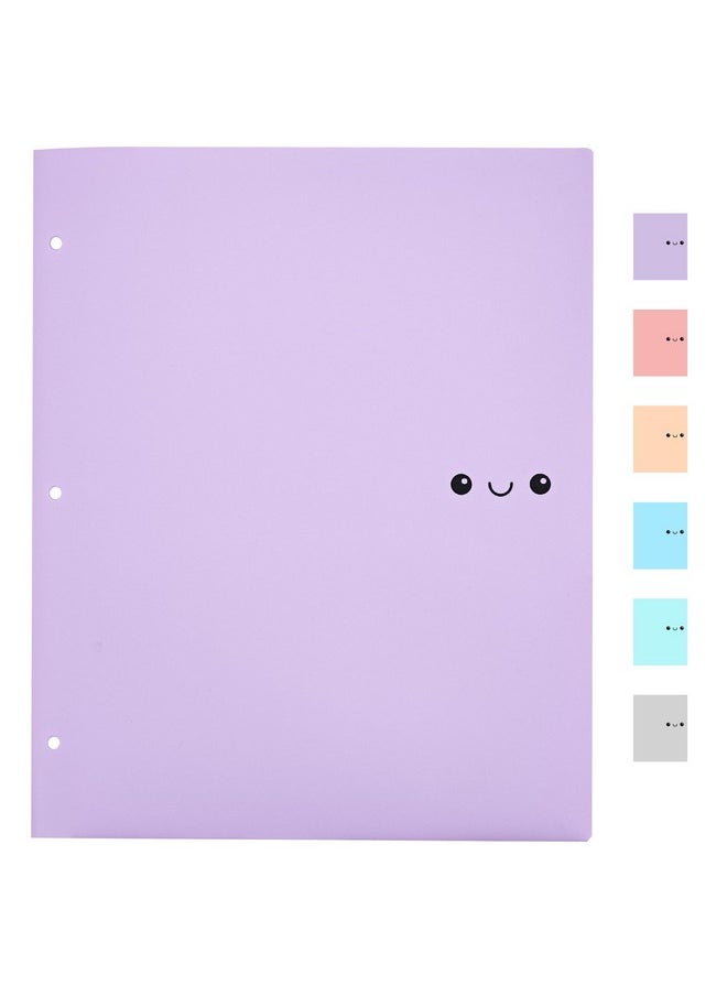 JARLINK - 6 Pack Folders With Pockets, Heavy Duty 2 Pocket Folders With 3 Hole Punched, Cute Smile Face A4 Size File Folders For School, Office Folder Bulk, Filing Cabinet, Business Resume, 6 Colors - Image 1