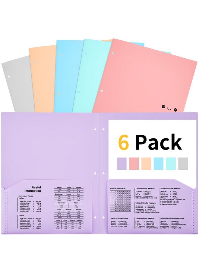 JARLINK - 6 Pack Folders With Pockets, Heavy Duty 2 Pocket Folders With 3 Hole Punched, Cute Smile Face A4 Size File Folders For School, Office Folder Bulk, Filing Cabinet, Business Resume, 6 Colors - Image 1