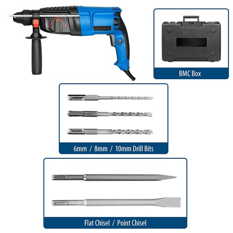 MLD 230V 26mm 3 Functions AC Electric Rotary Hammer with BMC and 5 pcs Free Accessories Impact Drill Power Electric Drill(800-900Watts,Color-Multi, Material-Plastic) - Image 4