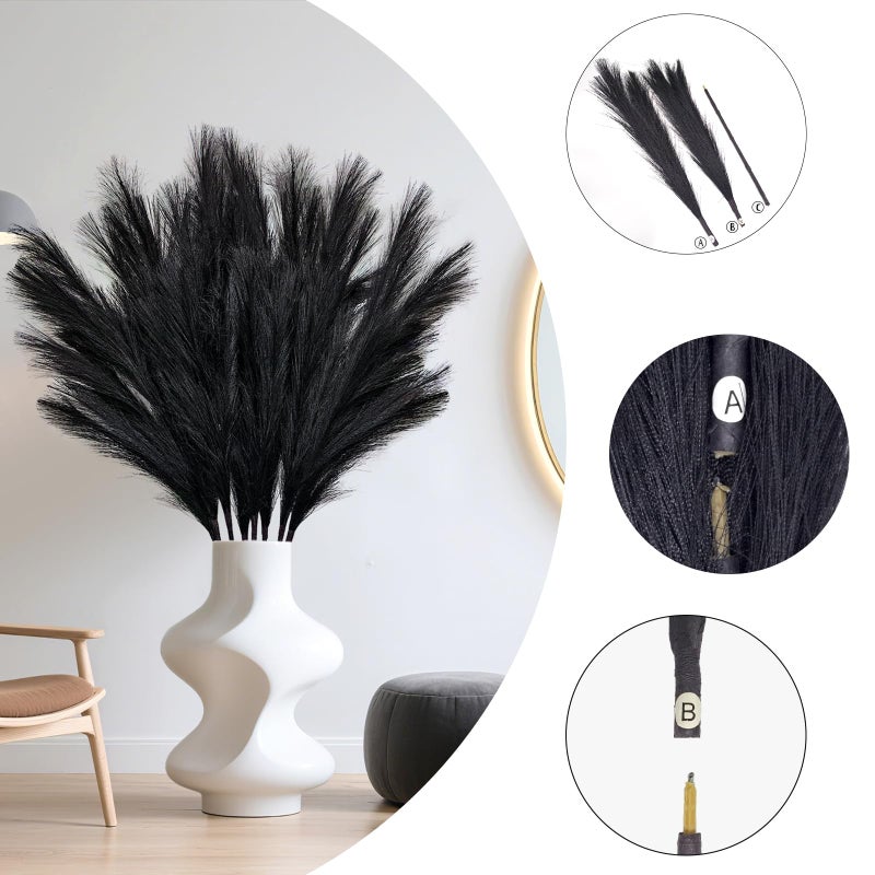TORONTOKYO 8Pcs Faux Black Pampas Grass Decor Tall, 35.4â€ Fluffy Artificial Pompous Grass Branches, Large Pampas Grass Reed Stems for Gothic Room Decor, Floor Vase Filler, Wedding, Home Boho Decor - Image 3