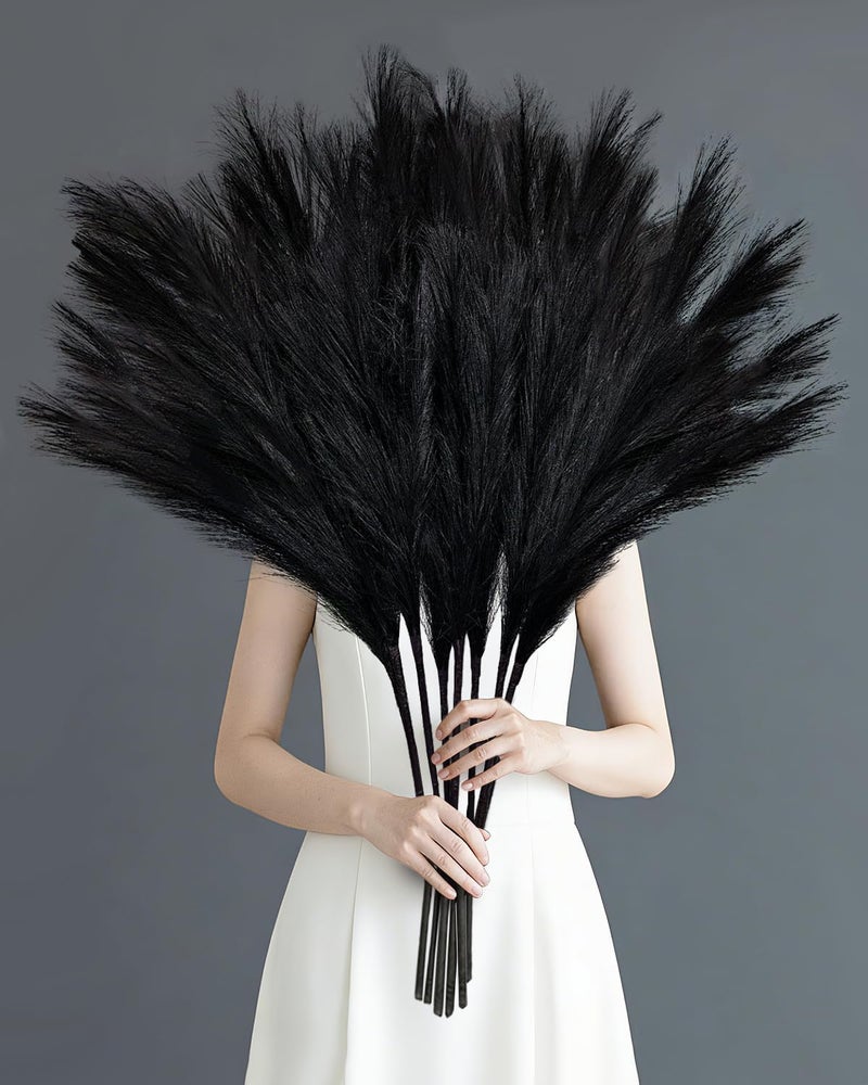 TORONTOKYO 8Pcs Faux Black Pampas Grass Decor Tall, 35.4â€ Fluffy Artificial Pompous Grass Branches, Large Pampas Grass Reed Stems for Gothic Room Decor, Floor Vase Filler, Wedding, Home Boho Decor - Image 1
