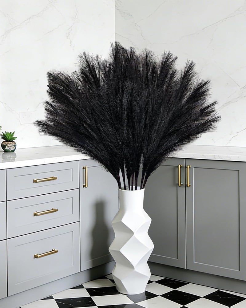 TORONTOKYO 8Pcs Faux Black Pampas Grass Decor Tall, 35.4â€ Fluffy Artificial Pompous Grass Branches, Large Pampas Grass Reed Stems for Gothic Room Decor, Floor Vase Filler, Wedding, Home Boho Decor - Image 5
