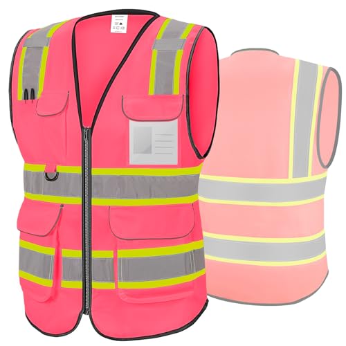 TICONN Reflective Safety Vest High Visibility Class II Polyester Vest for Women Men Meets ANSI Standards Pink S - Image 1