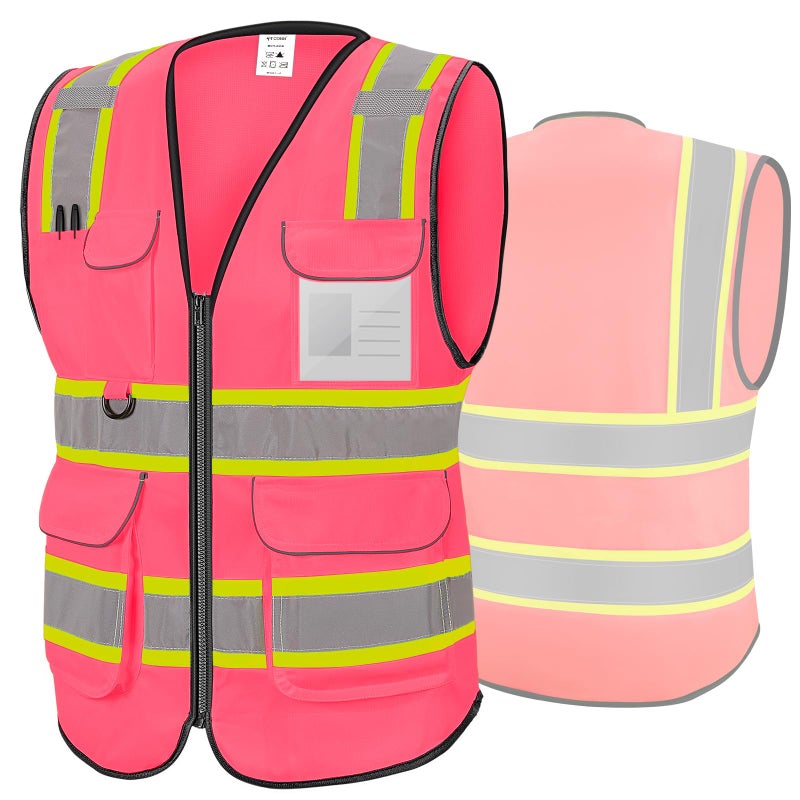 TICONN Reflective Safety Vest High Visibility Class II Polyester Vest for Women Men Meets ANSI Standards Pink S - Image 2