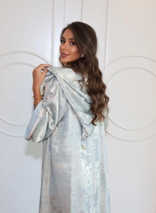 MAISON ARABELLE SHAIMA LIGHT BLUE HOODED ABAYA - Image 3