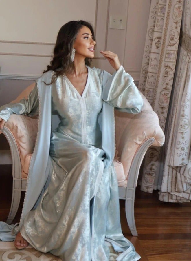 MAISON ARABELLE SHAIMA LIGHT BLUE HOODED ABAYA - Image 4