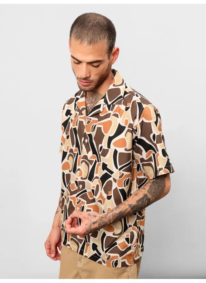 بيونغ Half Sleeve Abstract Paradise Hawaiian Shirt for Men Multicolour