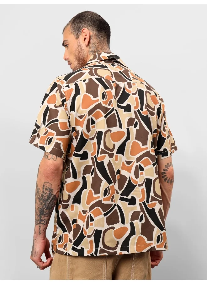 Beyoung Half Sleeve Abstract Paradise Hawaiian Shirt for Men Multicolour