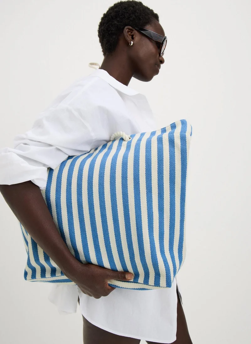 Matalan Navy Blue Stripe Rope Handle Beach Bag for Women | Best Price UAE