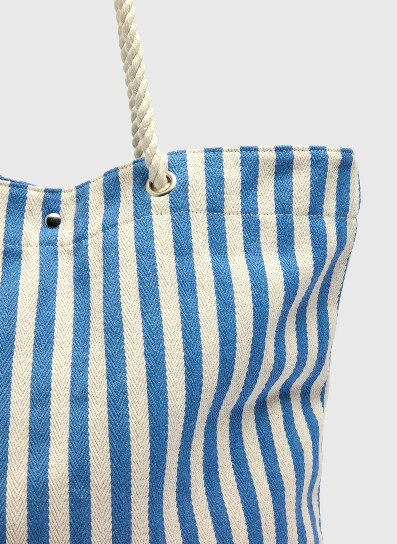 Matalan Blue Stripe Rope Handle Beach Bag