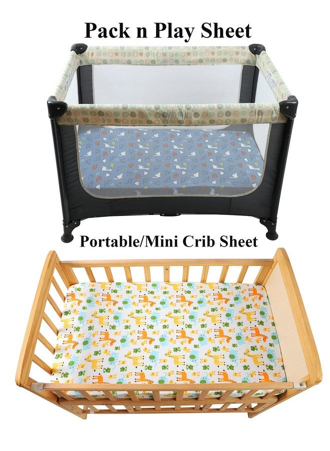 Knlpruhk Dinosaur Pack n Play Stretchy Fitted Playard Sheet Set 2 Pack Jersey Knit Ultra Soft Portable Mini Crib Sheets for Baby Boy Girl Elephant Giraffe Frogs by Knlpruhk - Image 4