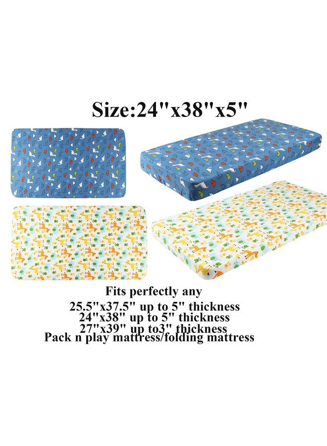 Knlpruhk Dinosaur Pack n Play Stretchy Fitted Playard Sheet Set 2 Pack Jersey Knit Ultra Soft Portable Mini Crib Sheets for Baby Boy Girl Elephant Giraffe Frogs by Knlpruhk - Image 2