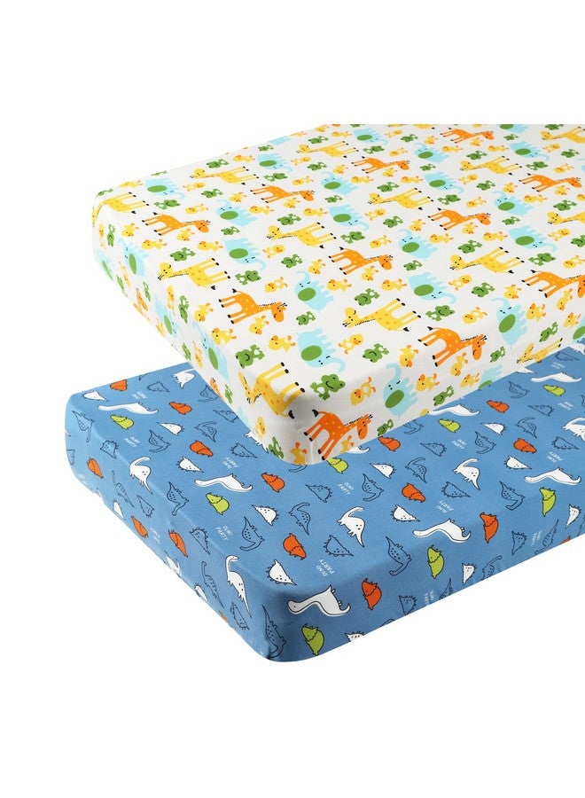 Knlpruhk Dinosaur Pack n Play Stretchy Fitted Playard Sheet Set 2 Pack Jersey Knit Ultra Soft Portable Mini Crib Sheets for Baby Boy Girl Elephant Giraffe Frogs by Knlpruhk - Image 1