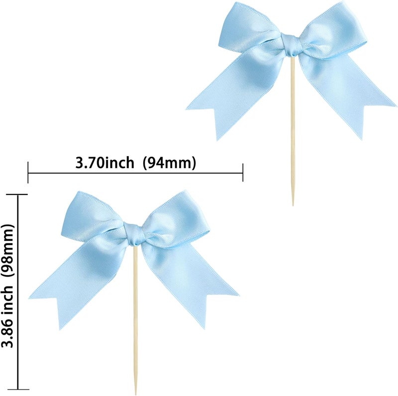 Ephlyn 24Pcs Bow Cupcake Toppers Bowknot Cake Toppers Bow Cupcake Picks Bowknot Birthday Party Decorations for Wedding Bridal Engagement Baby Shower Birthday Party Supplies Light Blue - Image 2