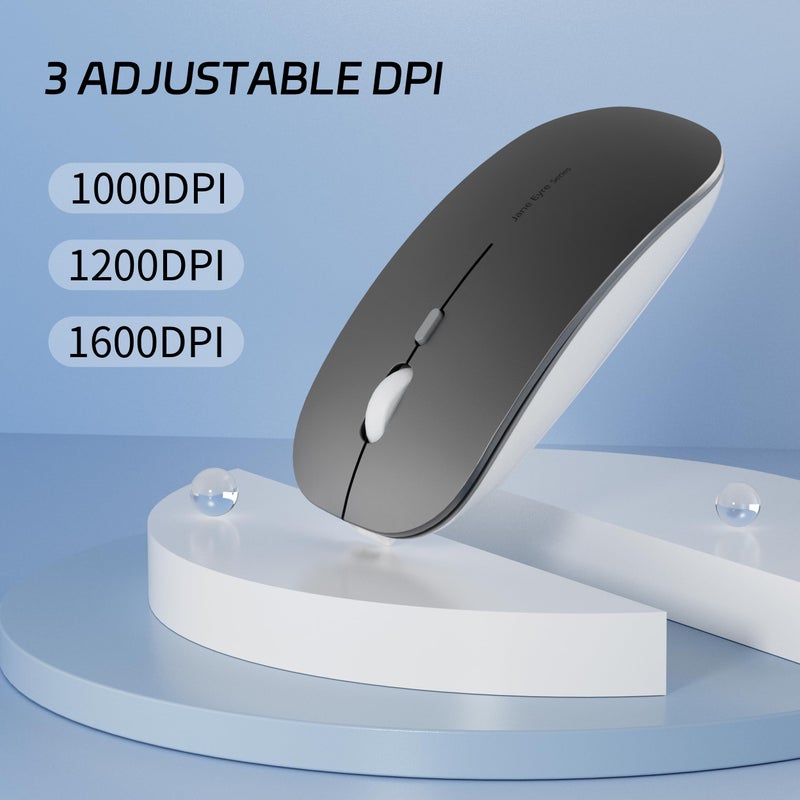 Uciefy Q5 Slim Rechargeable Wireless Mouse, 2.4G Portable Optical Silent Ultra Thin Wireless Computer Mouse with USB Receiver and Type C Adapter, Compatible with PC, Laptop, Notebook, Desktop (Grey) - Image 4