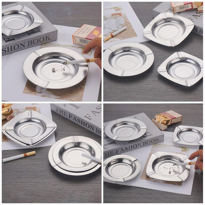 Square Stainless Steel Ashtray Set 2 Pcs Portable Cigarette Ash Holder For Indoor Outdoor Home Office Patio Anti Fall Use - Image 4