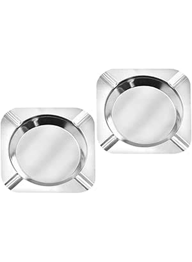 Square Stainless Steel Ashtray Set 2 Pcs Portable Cigarette Ash Holder For Indoor Outdoor Home Office Patio Anti Fall Use - Image 1