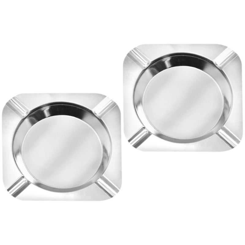 Square Stainless Steel Ashtray Set 2 Pcs Portable Cigarette Ash Holder For Indoor Outdoor Home Office Patio Anti Fall Use - Image 2