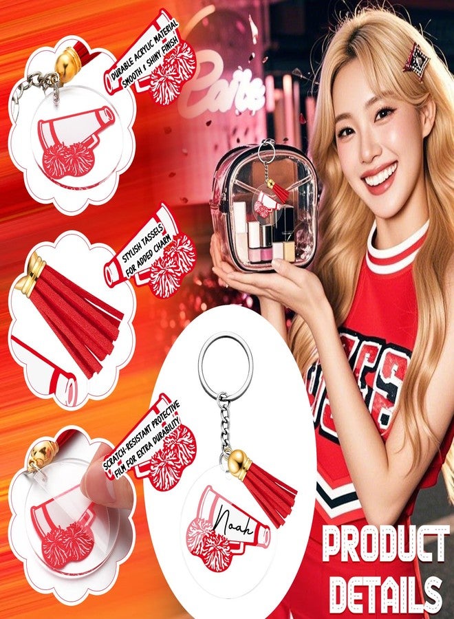 كانلير مجموعة كانليير من 30 قطعة من سلاسل مفاتيح التشجيع، سلاسل مفاتيح التشجيع ذاتية الصنع مع شرابة، هدايا مخصصة لفريق التشجيع لحفلات الفريق (أحمر) - Image 2