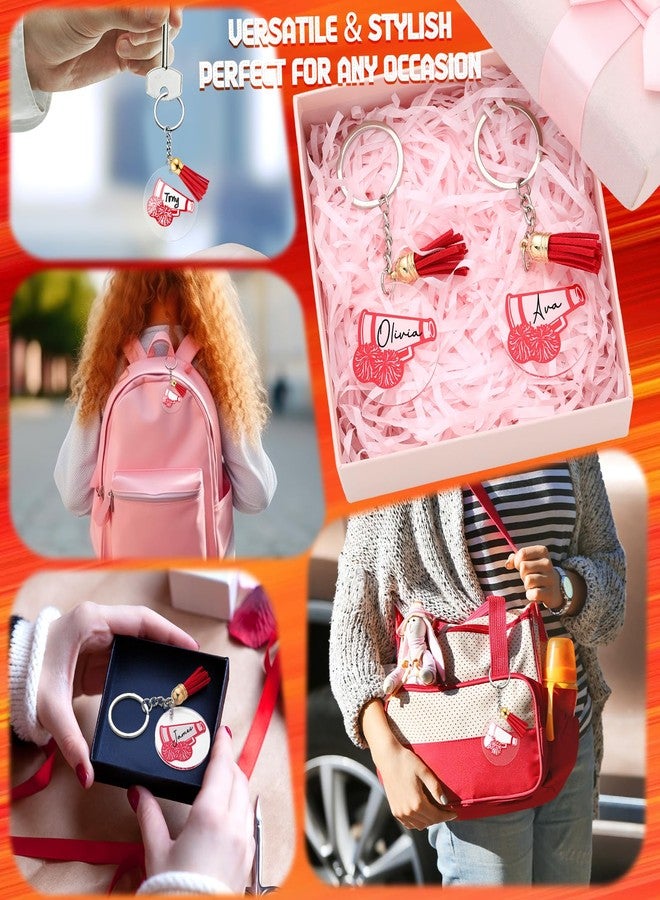 كانلير مجموعة كانليير من 30 قطعة من سلاسل مفاتيح التشجيع، سلاسل مفاتيح التشجيع ذاتية الصنع مع شرابة، هدايا مخصصة لفريق التشجيع لحفلات الفريق (أحمر) - Image 4