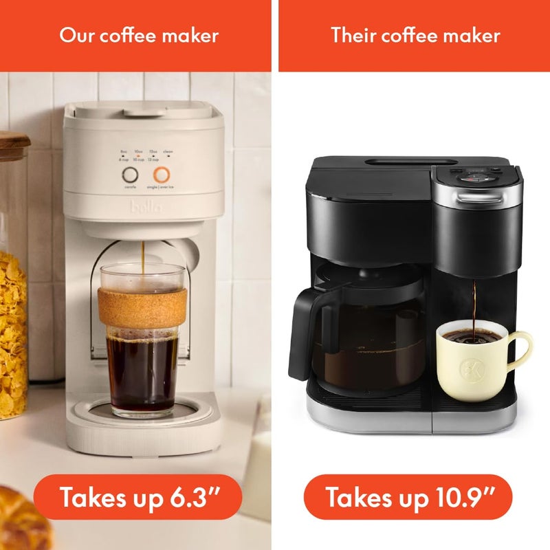 BELLA VersaBrew 2-in1 Coffee Maker, K-Cup compatible, Brew 3 Sizes Carafes & Single Serve Cups, Dishwasher Safe Reusable Filter & Filter Holder, Iced Coffee Function, 60oz Tank, Oatmilk - Image 2