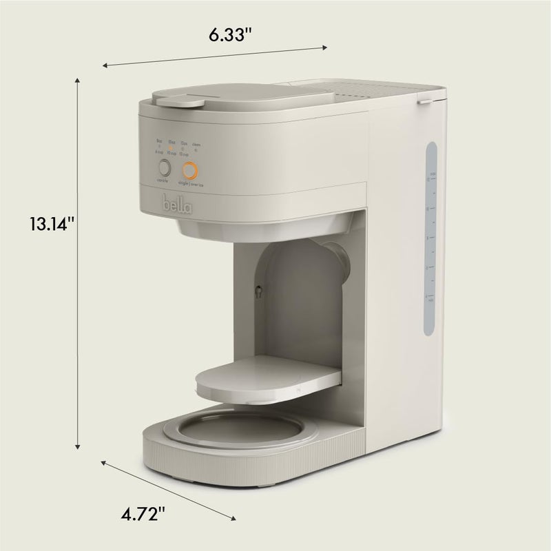 BELLA VersaBrew 2-in1 Coffee Maker, K-Cup compatible, Brew 3 Sizes Carafes & Single Serve Cups, Dishwasher Safe Reusable Filter & Filter Holder, Iced Coffee Function, 60oz Tank, Oatmilk - Image 4