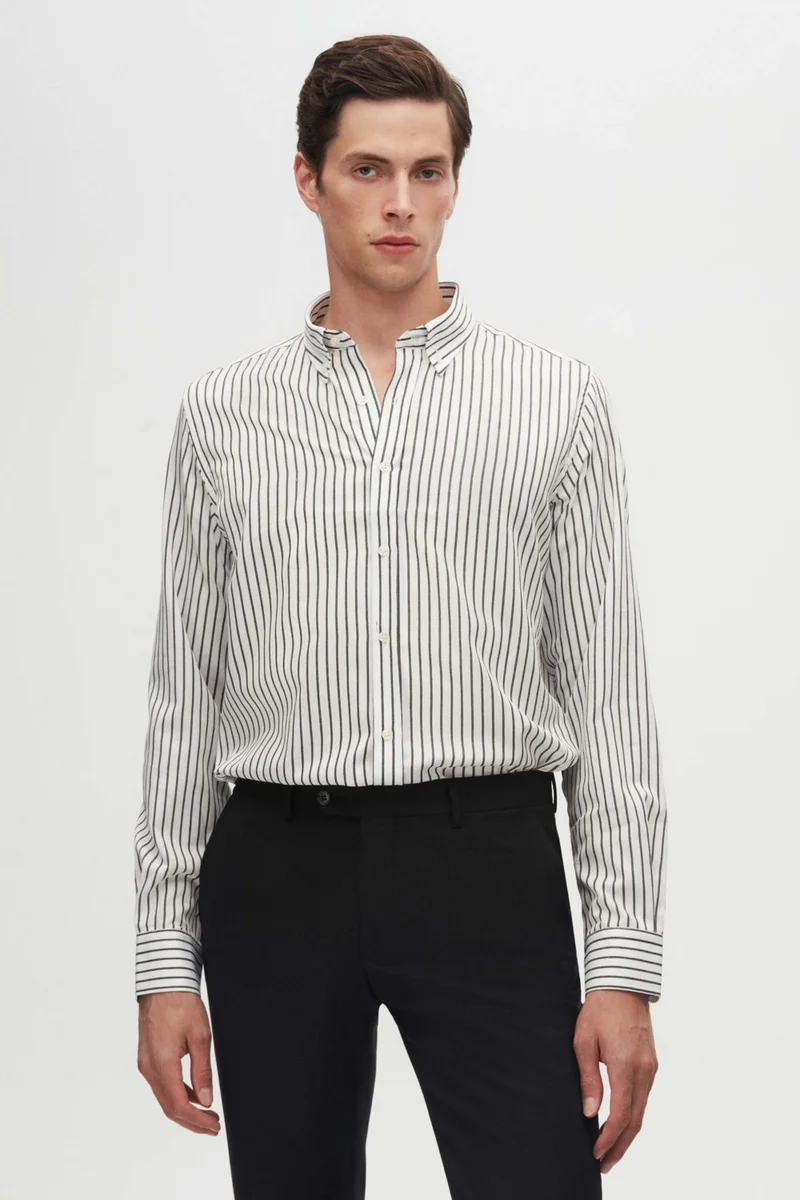 D'S DAMAT Ds Groom Slim Fit Black Striped Shirt