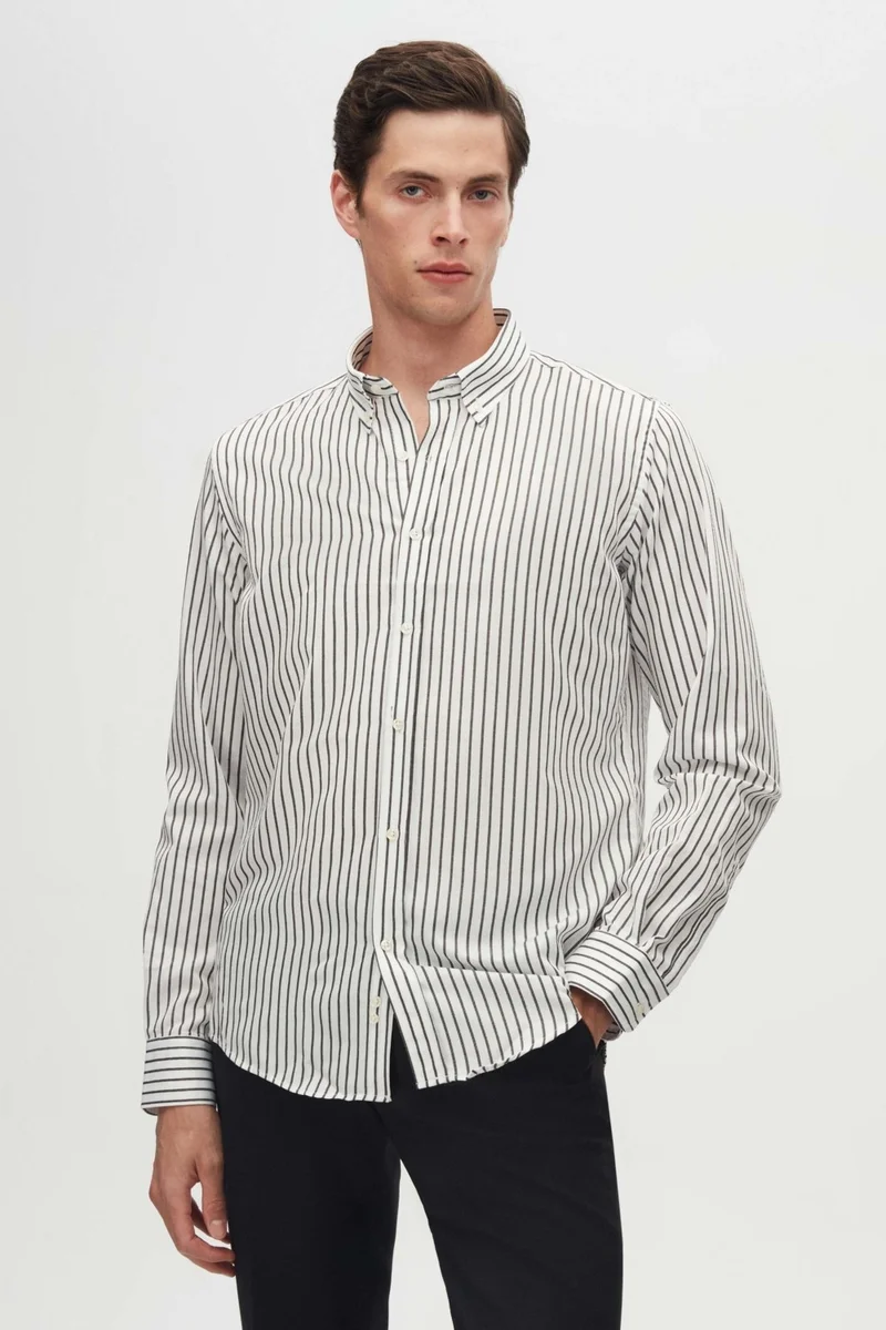 D'S DAMAT Ds Groom Slim Fit Black Striped Shirt