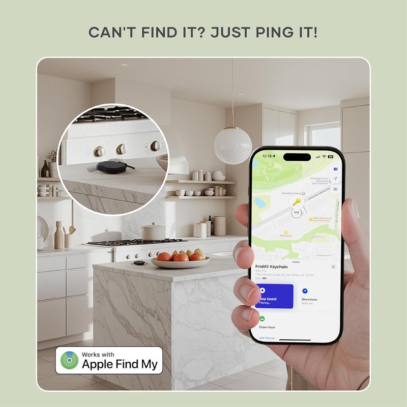 ساتي كاي سلسلة مفاتيح FindAll مع خدمة Find My، متتبع، موقع، شحن لاسلكي، إنذار انفصال، إشارة صوت عالية، متوافقة مع iPhone وiPad وMac - أسود - Image 4